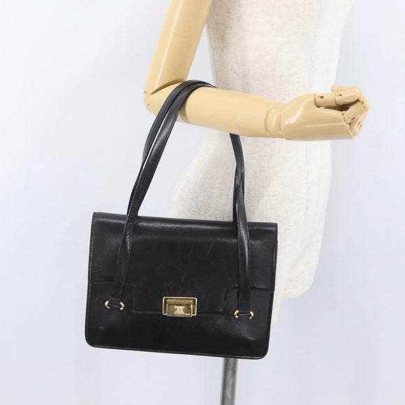 CELINE Hand Bag Leather Black Gold Auth ARZ427