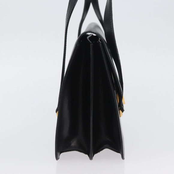 CELINE Hand Bag Leather Black Gold Auth ARZ427