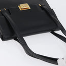 CELINE Hand Bag Leather Black Gold Auth ARZ427-6