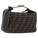 FENDI Zucca Canvas Vanity Hand Bag Black Brown gold Auth ARZ429-1