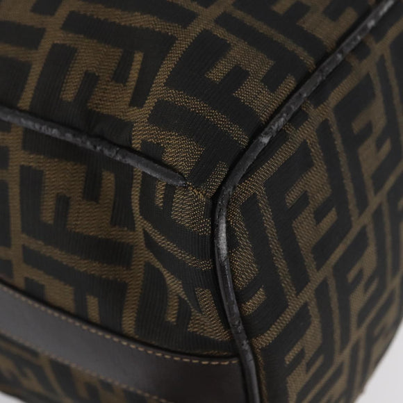 FENDI Zucca Canvas Vanity Hand Bag Black Brown gold Auth ARZ429