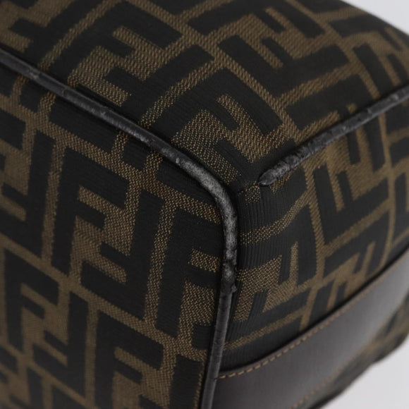 FENDI Zucca Canvas Vanity Hand Bag Black Brown gold Auth ARZ429