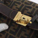 FENDI Zucca Canvas Vanity Hand Bag Black Brown gold Auth ARZ429-14