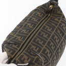 FENDI Zucca Canvas Vanity Hand Bag Black Brown gold Auth ARZ429-16