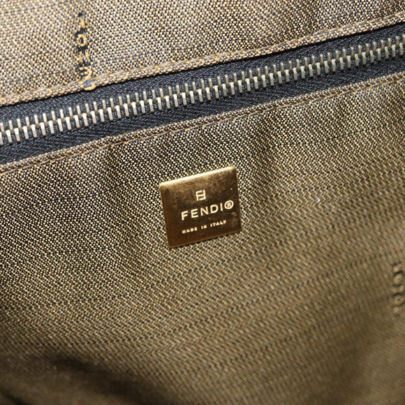FENDI Zucca Canvas Vanity Hand Bag Black Brown gold Auth ARZ429
