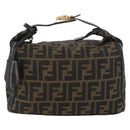 FENDI Zucca Canvas Vanity Hand Bag Black Brown gold Auth ARZ429-2