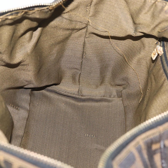 FENDI Zucca Canvas Vanity Hand Bag Black Brown gold Auth ARZ429