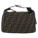 FENDI Zucca Canvas Vanity Hand Bag Black Brown gold Auth ARZ429-3