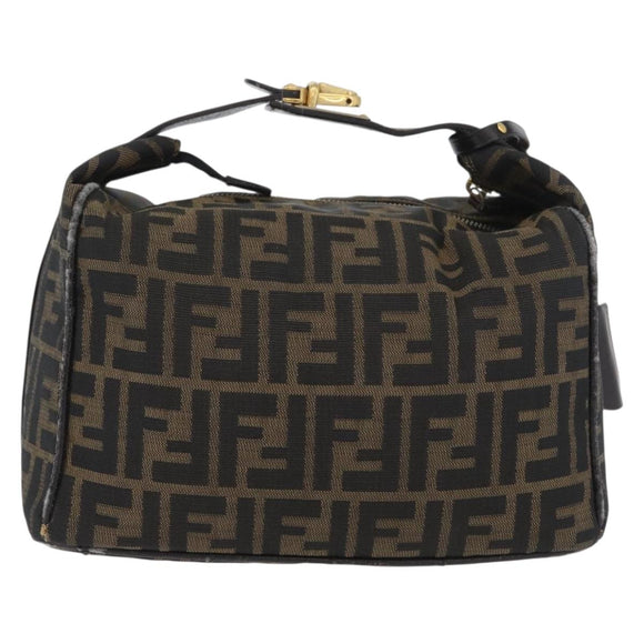 FENDI Zucca Canvas Vanity Hand Bag Black Brown gold Auth ARZ429