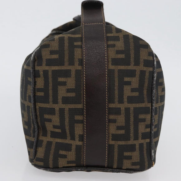 FENDI Zucca Canvas Vanity Hand Bag Black Brown gold Auth ARZ429