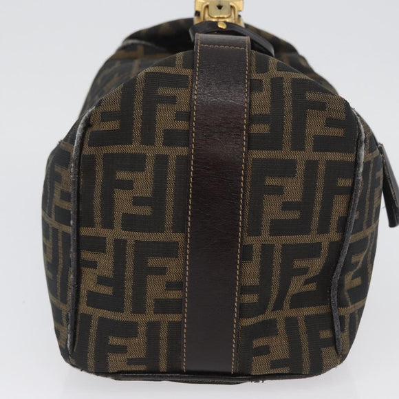 FENDI Zucca Canvas Vanity Hand Bag Black Brown gold Auth ARZ429