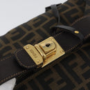 FENDI Zucca Canvas Vanity Hand Bag Black Brown gold Auth ARZ429-7