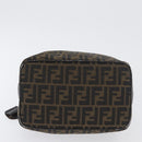 FENDI Zucca Canvas Vanity Hand Bag Black Brown gold Auth ARZ429-9