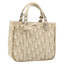 Christian Dior Trotter Canvas Romantic Hand Bag PVC Beige Silver Auth ARZ438-1