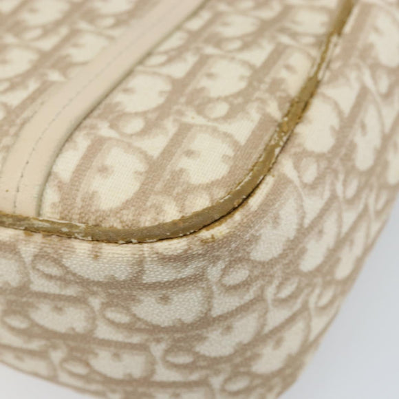 Christian Dior Trotter Canvas Romantic Hand Bag PVC Beige Silver Auth ARZ438