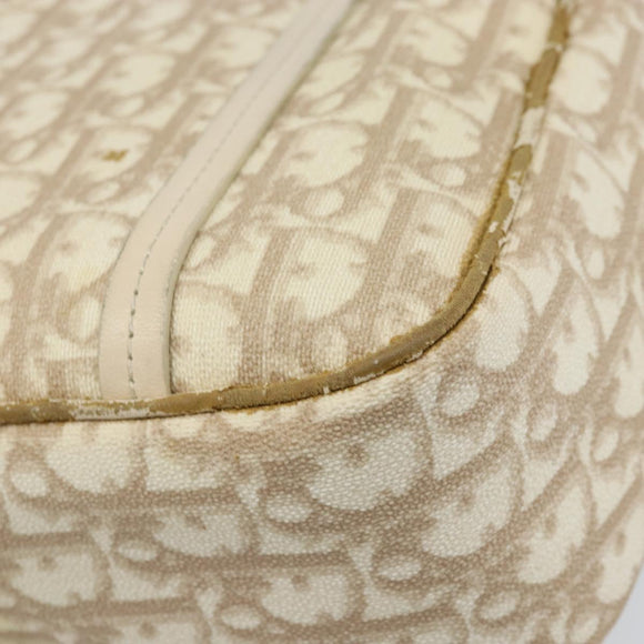 Christian Dior Trotter Canvas Romantic Hand Bag PVC Beige Silver Auth ARZ438