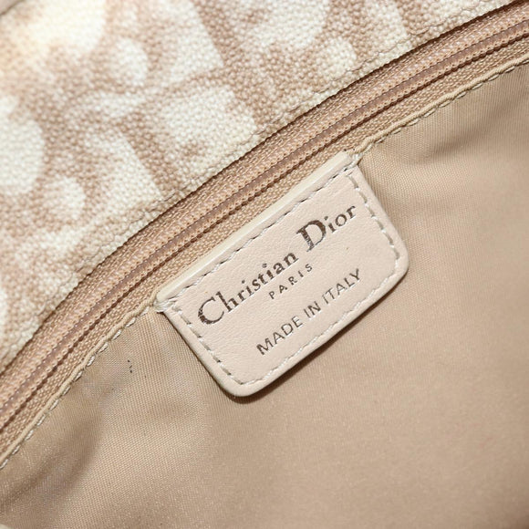 Christian Dior Trotter Canvas Romantic Hand Bag PVC Beige Silver Auth ARZ438