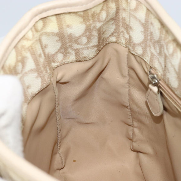 Christian Dior Trotter Canvas Romantic Hand Bag PVC Beige Silver Auth ARZ438