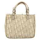 Christian Dior Trotter Canvas Romantic Hand Bag PVC Beige Silver Auth ARZ438-3