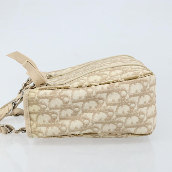 Christian Dior Trotter Canvas Romantic Hand Bag PVC Beige Silver Auth ARZ438