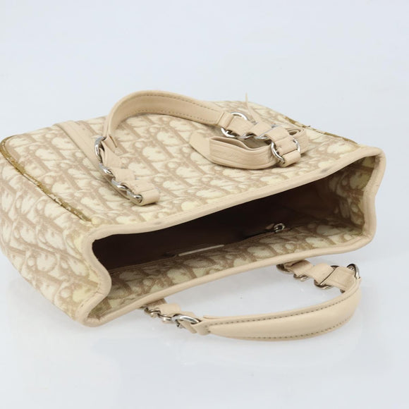 Christian Dior Trotter Canvas Romantic Hand Bag PVC Beige Silver Auth ARZ438