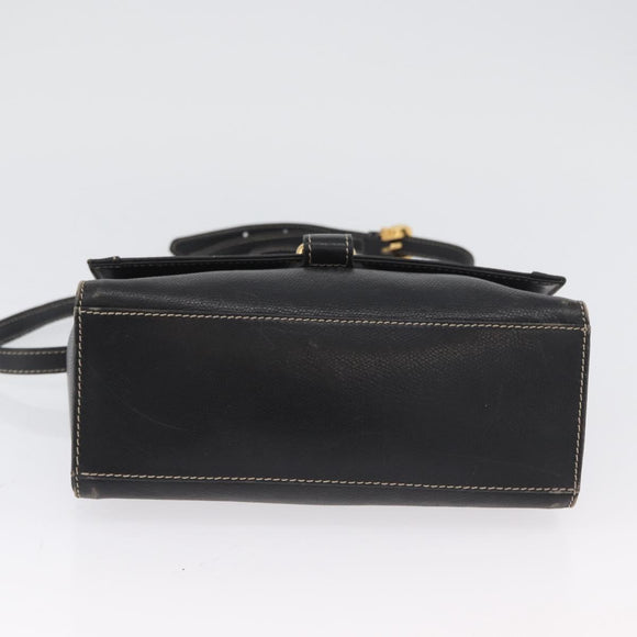 LOEWE Anagram Hand Bag Leather 2way Black Gold Auth ARZ441