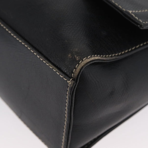 LOEWE Anagram Hand Bag Leather 2way Black Gold Auth ARZ441