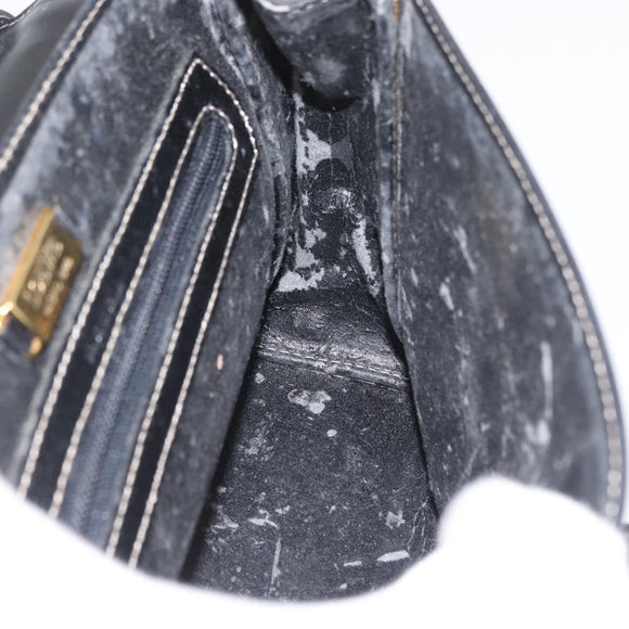 LOEWE Anagram Hand Bag Leather 2way Black Gold Auth ARZ441