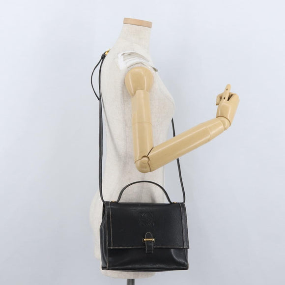 LOEWE Anagram Hand Bag Leather 2way Black Gold Auth ARZ441