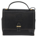 LOEWE Anagram Hand Bag Leather 2way Black Gold Auth ARZ441-13