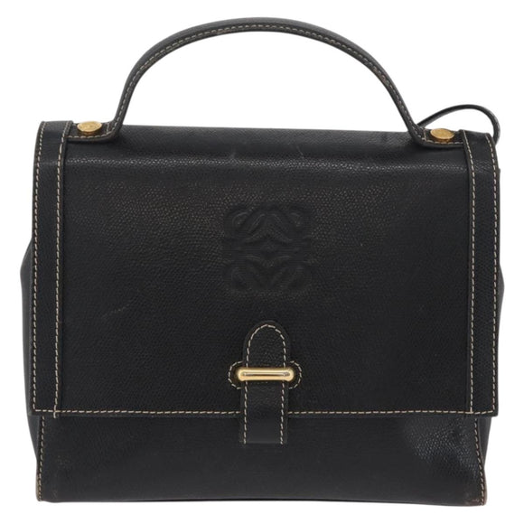 LOEWE Anagram Hand Bag Leather 2way Black Gold Auth ARZ441