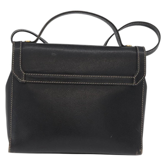 LOEWE Anagram Hand Bag Leather 2way Black Gold Auth ARZ441