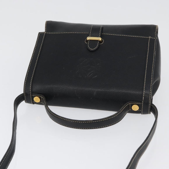 LOEWE Anagram Hand Bag Leather 2way Black Gold Auth ARZ441