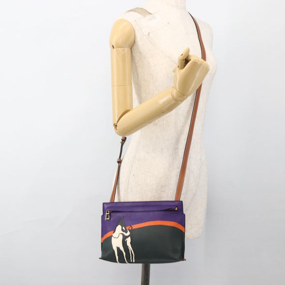 LOEWE John Allen Collaboration Shoulder Bag Leather Purple Gold Auth ARZ442M