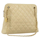 CHANEL Matelasse Chain Shoulder Tote Bag Lamb Skin Beige Gold CC Auth ARZ444-1