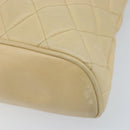 CHANEL Matelasse Chain Shoulder Tote Bag Lamb Skin Beige Gold CC Auth ARZ444-9