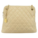 CHANEL Matelasse Chain Shoulder Tote Bag Lamb Skin Beige Gold CC Auth ARZ444-13