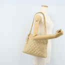CHANEL Matelasse Chain Shoulder Tote Bag Lamb Skin Beige Gold CC Auth ARZ444-22