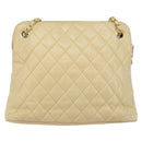 CHANEL Matelasse Chain Shoulder Tote Bag Lamb Skin Beige Gold CC Auth ARZ444-2