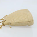 CHANEL Matelasse Chain Shoulder Tote Bag Lamb Skin Beige Gold CC Auth ARZ444-4