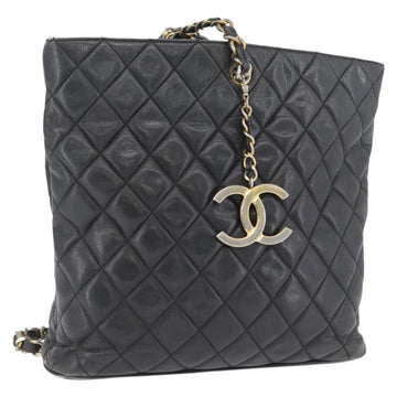CHANEL Matelasse Chain Shoulder Bag Lamb Skin Black Gold CC Auth ARZ445