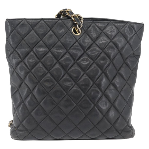 CHANEL Matelasse Chain Shoulder Bag Lamb Skin Black Gold CC Auth ARZ445