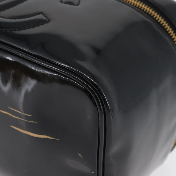 CHANEL COCO Mark Vanity Hand Bag Patent leather 2way Black Gold CC Auth ARZ446