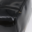 CHANEL COCO Mark Vanity Hand Bag Patent leather 2way Black Gold CC Auth ARZ446-16