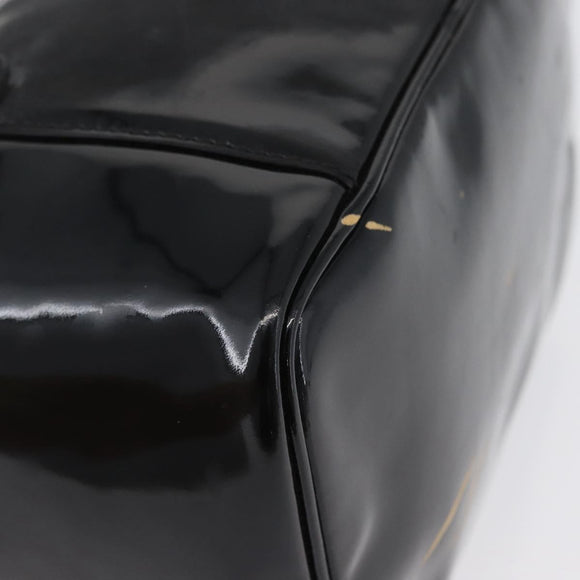 CHANEL COCO Mark Vanity Hand Bag Patent leather 2way Black Gold CC Auth ARZ446