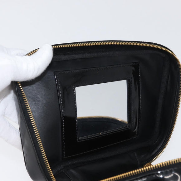 CHANEL COCO Mark Vanity Hand Bag Patent leather 2way Black Gold CC Auth ARZ446