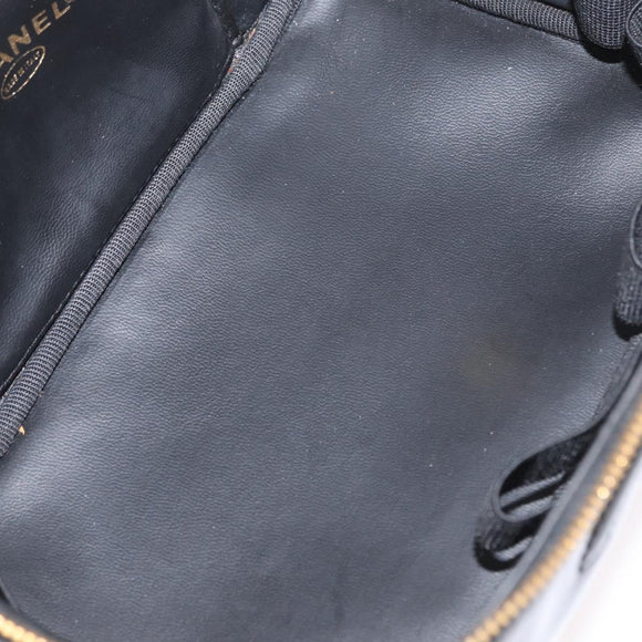 CHANEL COCO Mark Vanity Hand Bag Patent leather 2way Black Gold CC Auth ARZ446