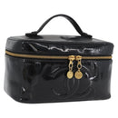 CHANEL COCO Mark Vanity Hand Bag Patent leather 2way Black Gold CC Auth ARZ446-1