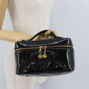 CHANEL COCO Mark Vanity Hand Bag Patent leather 2way Black Gold CC Auth ARZ446-23
