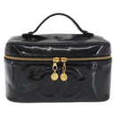 CHANEL COCO Mark Vanity Hand Bag Patent leather 2way Black Gold CC Auth ARZ446-13